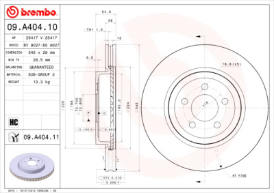Jeu de disques de frein BREMBO 09.A404.10