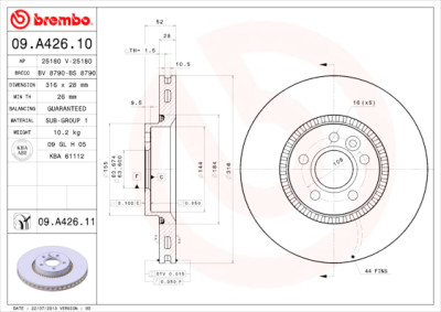 Jeu de disques de frein BREMBO 09.A426.10