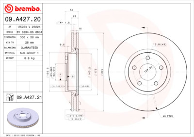 Jeu de disques de frein BREMBO COATED DISC LINE 09.A427.21