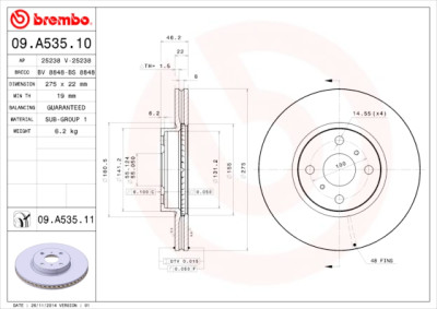 Jeu de disques de frein BREMBO 09.A535.10