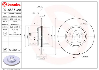 Jeu de disques de frein BREMBO 09.A535.20