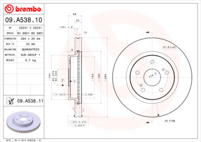 Jeu de disques de frein BREMBO 09.A538.10