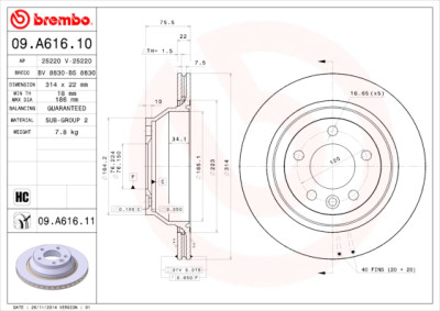 Jeu de disques de frein BREMBO 09.A616.10