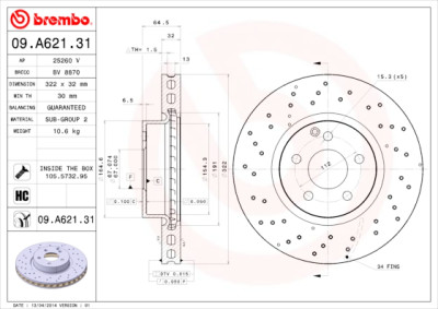 Jeu de disques de frein BREMBO COATED DISC LINE 09.A621.31