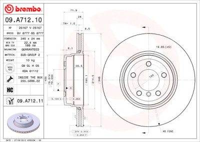 Jeu de disques de frein BREMBO 09.A712.10