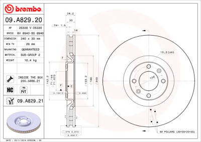 Jeu de disques de frein BREMBO 09.A829.20