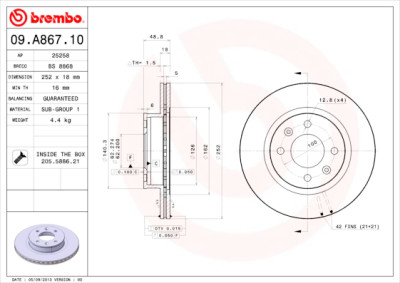 Jeu de disques de frein BREMBO 09.A867.10