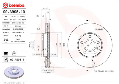 Jeu de disques de frein BREMBO 09.A905.10