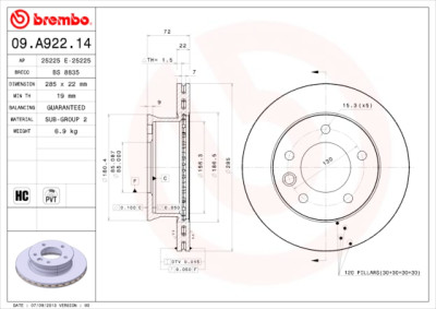 Jeu de disques de frein BREMBO 09.A922.14