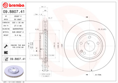 Jeu de disques de frein BREMBO COATED DISC LINE 09.B807.41