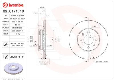 Jeu de disques de frein BREMBO COATED DISC LINE 09.C171.11