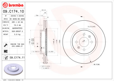 Jeu de disques de frein BREMBO 09.C174.10
