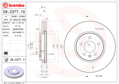 Jeu de disques de frein BREMBO 09.C377.11