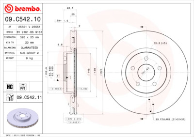 Jeu de disques de frein BREMBO 09.C542.11