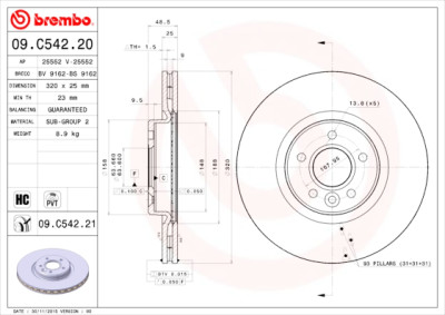 Jeu de disques de frein BREMBO 09.C542.21