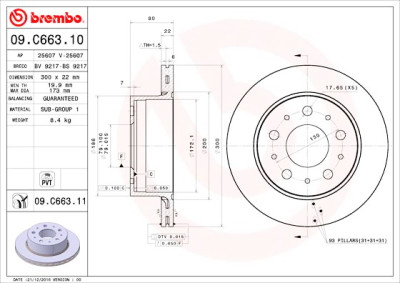 Jeu de disques de frein BREMBO 09.C663.11