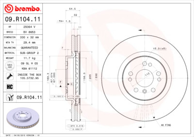Jeu de disques de frein BREMBO COATED DISC LINE 09.R104.11