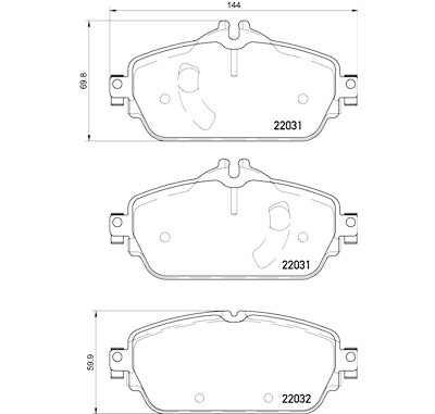 Jeu de 4 plaquettes de frein avec côté installation BREMBO P 50 119