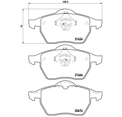 Jeu de 4 plaquettes de frein avec côté installation BREMBO P 85 036