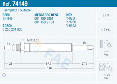 Bougie de préchauffage FAE 74149