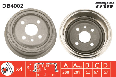 Jeu de (2) tambours de frein TRW DB4002