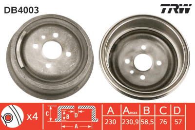 Jeu de (2) tambours de frein TRW DB4003