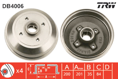 Jeu de (2) tambours de frein TRW DB4006