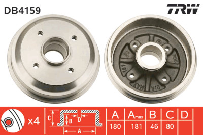 Jeu de (2) tambours de frein TRW DB4159