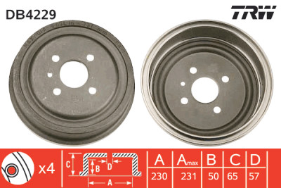 Jeu de (2) tambours de frein TRW DB4229