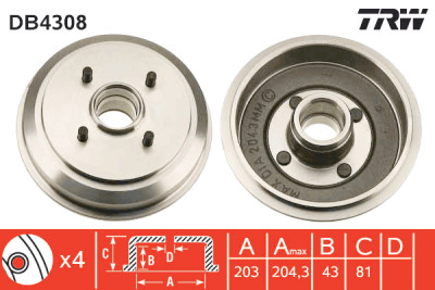 Jeu de (2) tambours de frein TRW DB4308