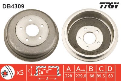 Jeu de (2) tambours de frein TRW DB4309