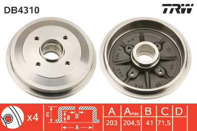 Jeu de (2) tambours de frein TRW DB4310