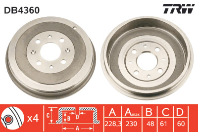Jeu de (2) tambours de frein TRW DB4360