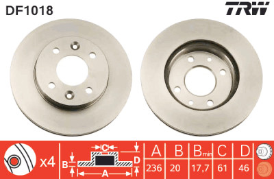 Jeu de (2) disques de frein TRW DF1018