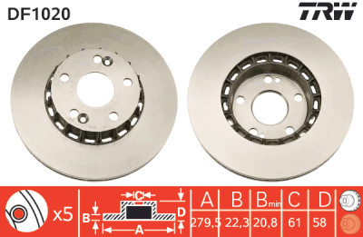 Jeu de (2) disques de frein TRW DF1020