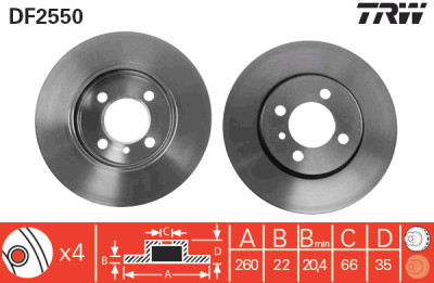 Jeu de (2) disques de frein TRW DF2550