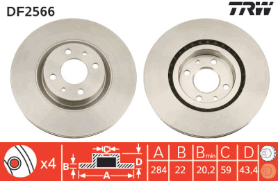 Jeu de (2) disques de frein TRW DF2566