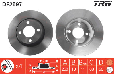 Jeu de (2) disques de frein TRW DF2597