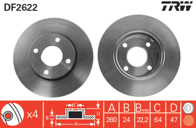 Jeu de (2) disques de frein TRW DF2622
