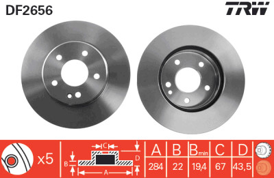 Jeu de (2) disques de frein TRW DF2656