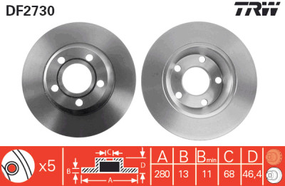 Jeu de (2) disques de frein TRW DF2730