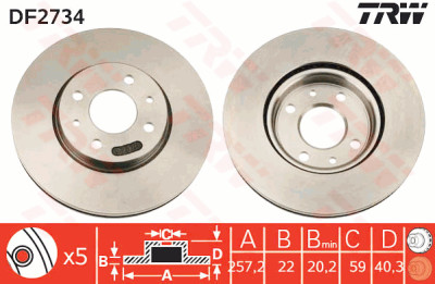 Jeu de (2) disques de frein TRW DF2734