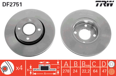 Jeu de (2) disques de frein TRW DF2751