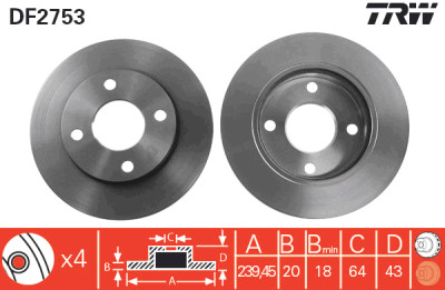 Jeu de (2) disques de frein TRW DF2753