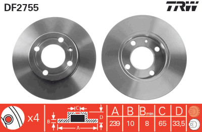 Jeu de (2) disques de frein TRW DF2755