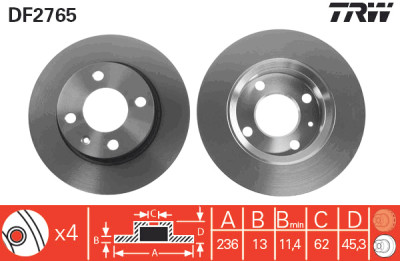 Jeu de (2) disques de frein TRW DF2765
