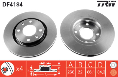 Jeu de (2) disques de frein TRW DF4184