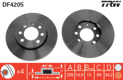 Jeu de (2) disques de frein TRW DF4205