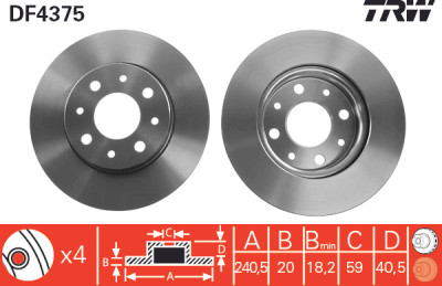 Jeu de (2) disques de frein TRW DF4375