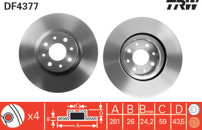 Jeu de (2) disques de frein TRW DF4377
